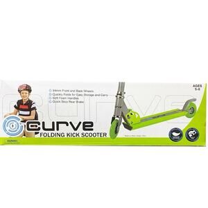 FOLDING SCOOTER FOR AGES 5-8 YEARS OLD CURVE BRAND LIGHTWEIGHT STURDY GREEN